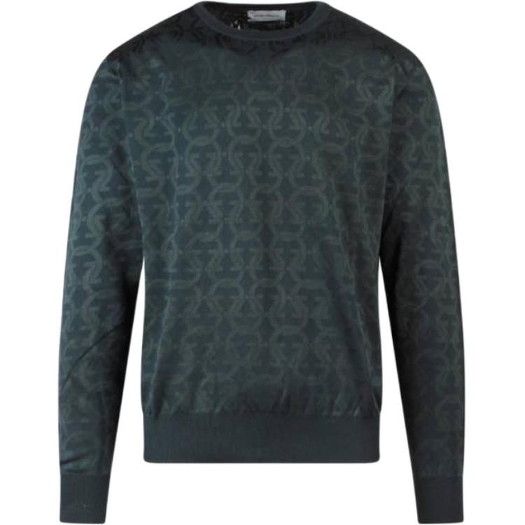 FERRAGAMO SS23 Pattern Print Crewneck Pullover Sweatshirt Green () 121891759584