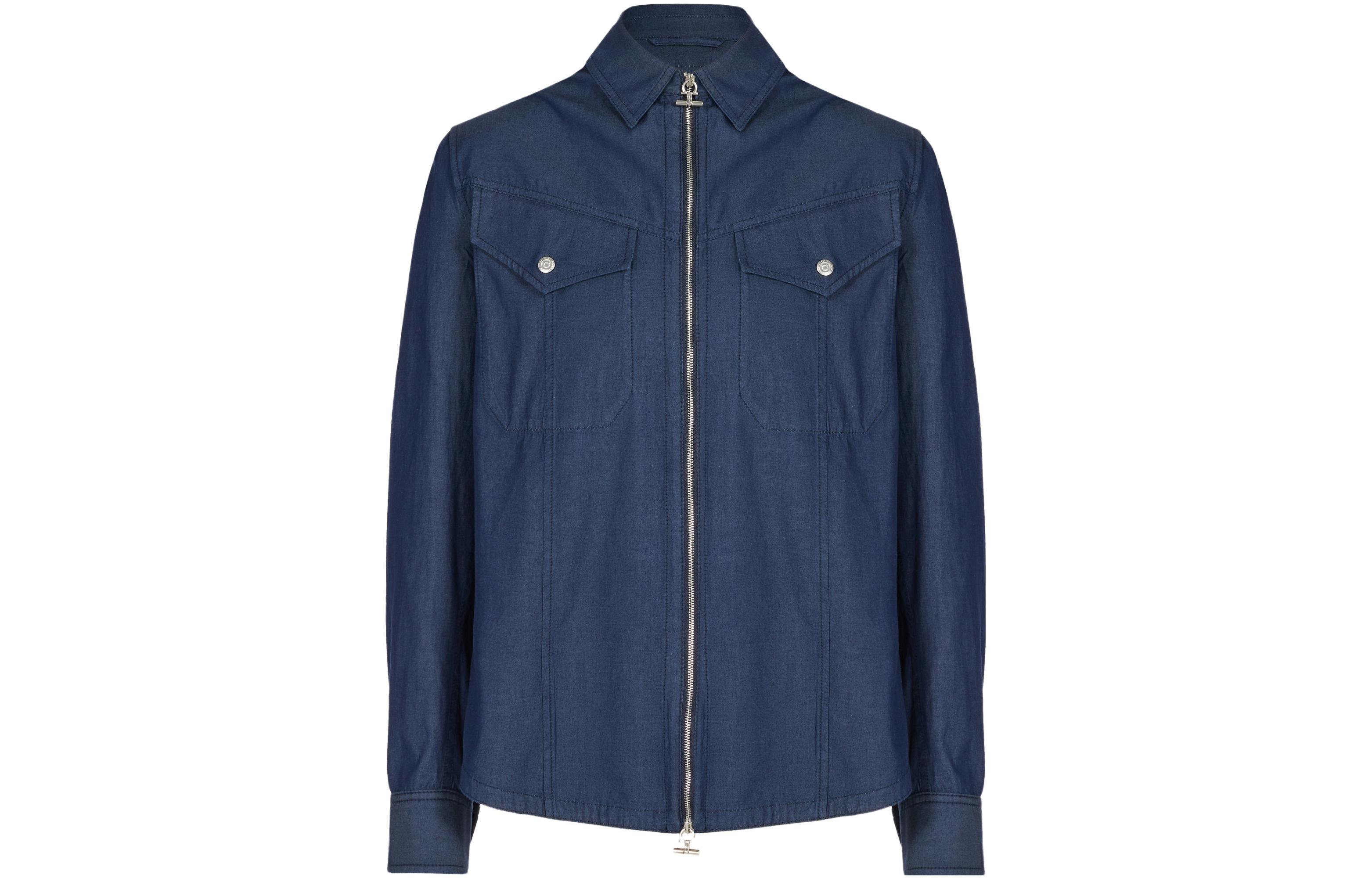 FERRAGAMO SS23 Solid Color Zip-Up Jacket Blue 141658759324