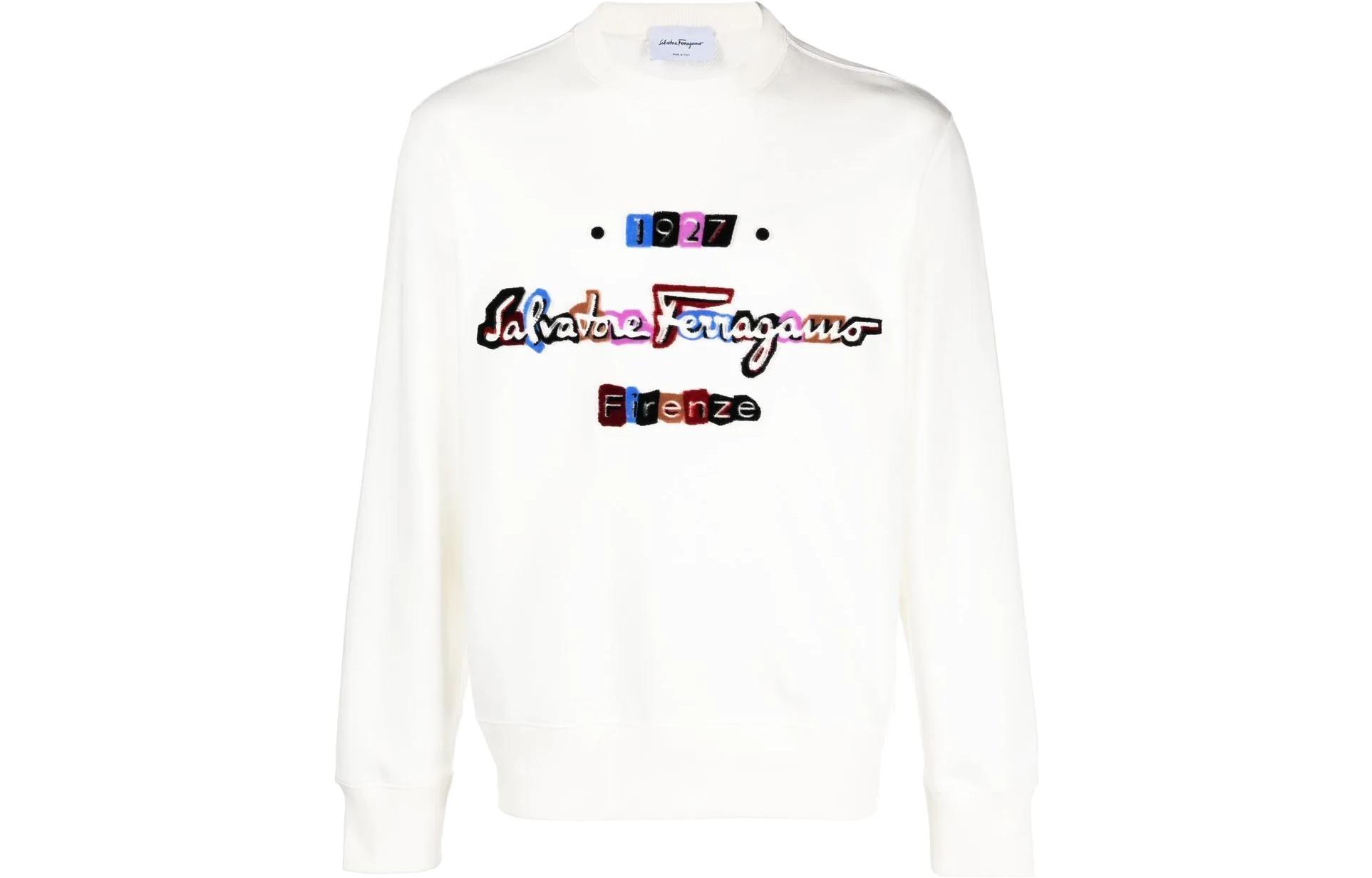 FERRAGAMO SS23 White Flocked Logo Sweatshirt Casual Wear 121917