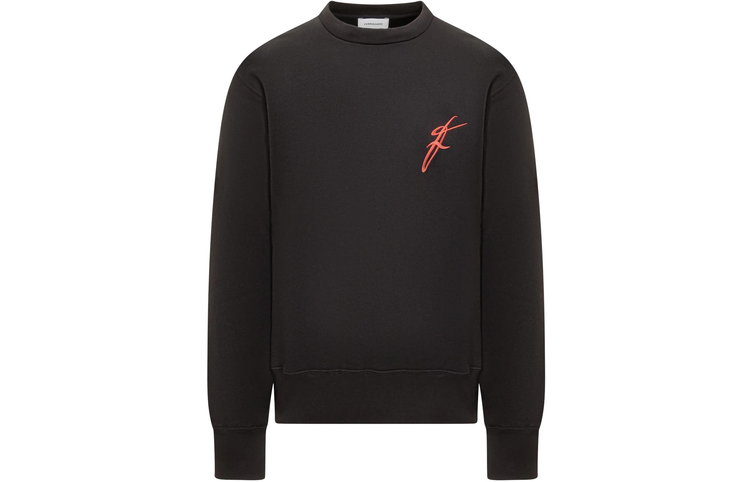 FERRAGAMO SS24 Embroidered Print Crewneck Sweatshirt Black () 122301770376