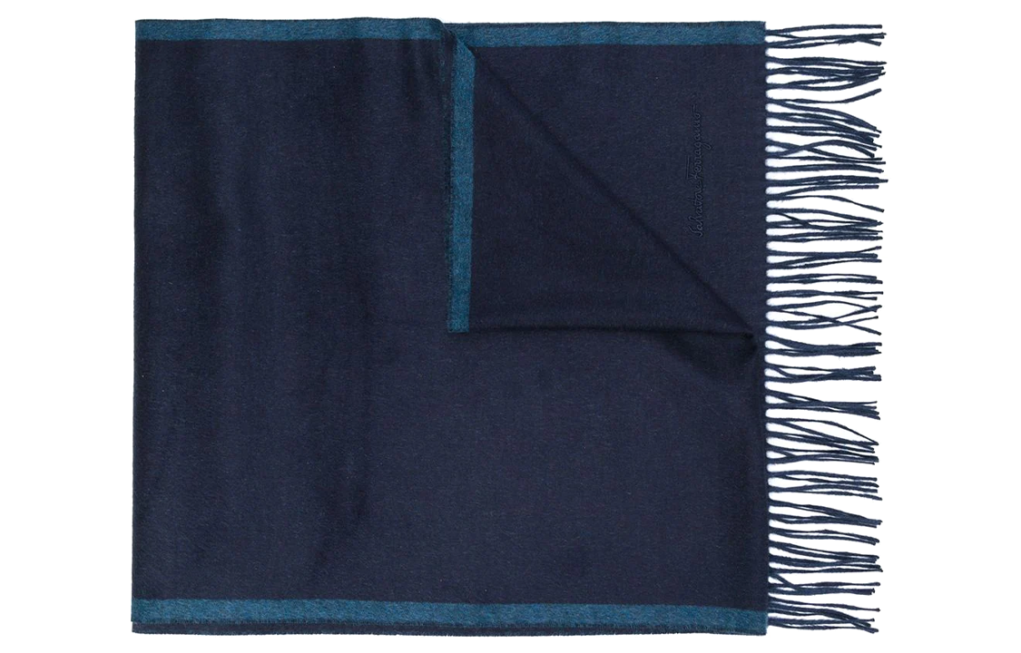 FERRAGAMO Tassel Comfortable Scarf for Men in Deep Blue. 643211DRAGONFLY