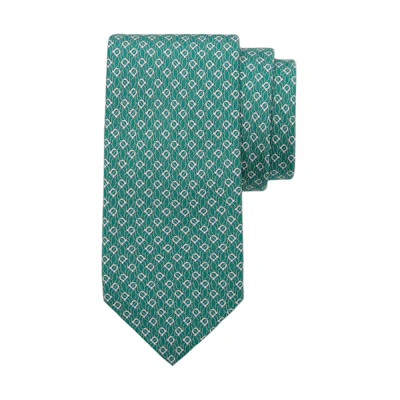 FERRAGAMO Tetris Print Green Tie for Men 350950768568
