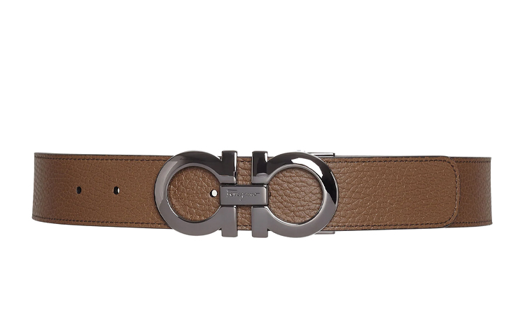 Ferragamo Textured Bracelet Buckle Leather Belt Brown/Black 3.5cm 675542-705614