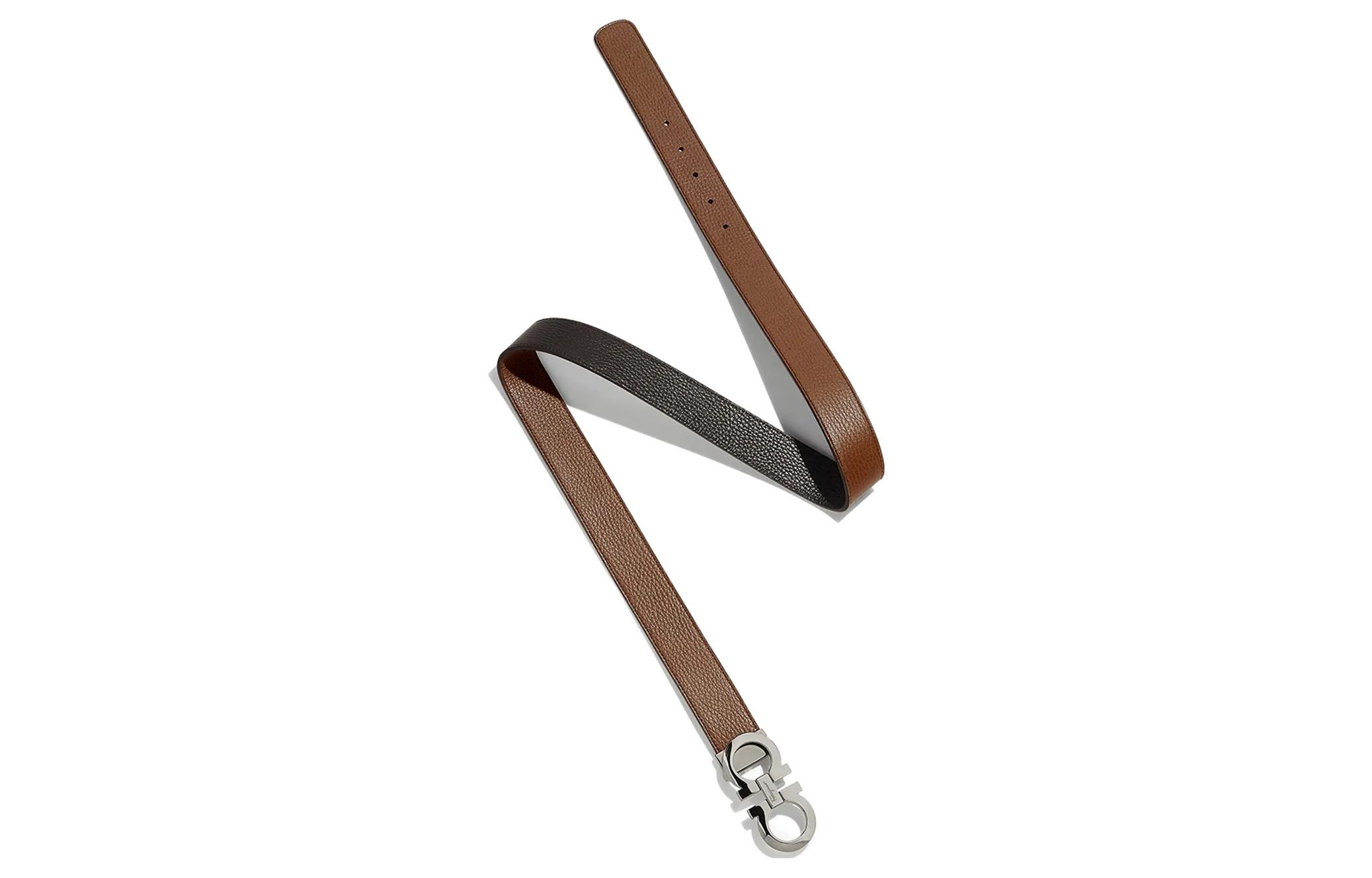 Ferragamo Textured Bracelet Buckle Leather Belt Brown/Black 3.5cm 675542-705614 圖 3