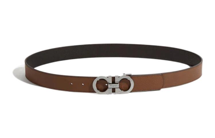 Ferragamo Textured Bracelet Buckle Leather Belt Brown/Black 3.5cm 675542-705614 圖 4