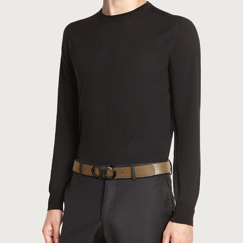 Ferragamo Textured Bracelet Buckle Leather Belt Brown/Black 3.5cm 675542-705614 圖 5