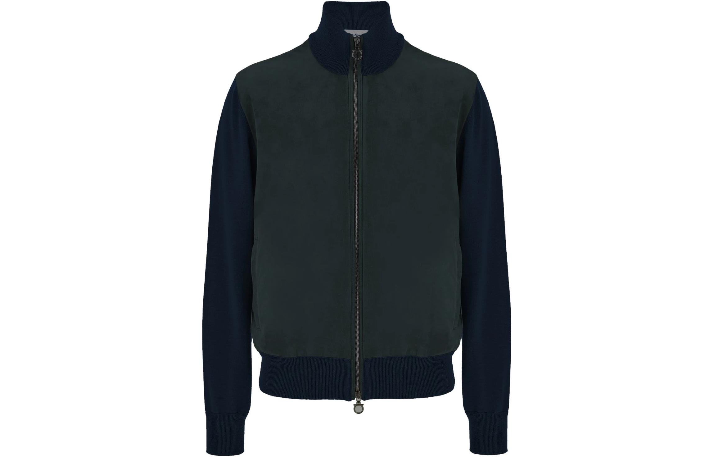 FERRAGAMO Two-Tone Zip Jacket Blue Long Sleeve Outerwear 120392743032005003