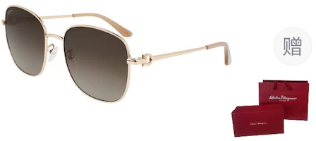 Cheap FERRAGAMO Unisex Gold Square Metal Sunglasses UV Protection Travel Style SF232SK