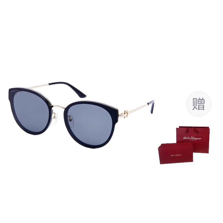 Order FERRAGAMO 男女同款防紫外线金属不规则太阳镜 黑色/棕色 SF255SK