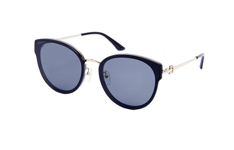 Lookbook FERRAGAMO 男女同款防紫外线金属不规则太阳镜 黑色/棕色 SF255SK