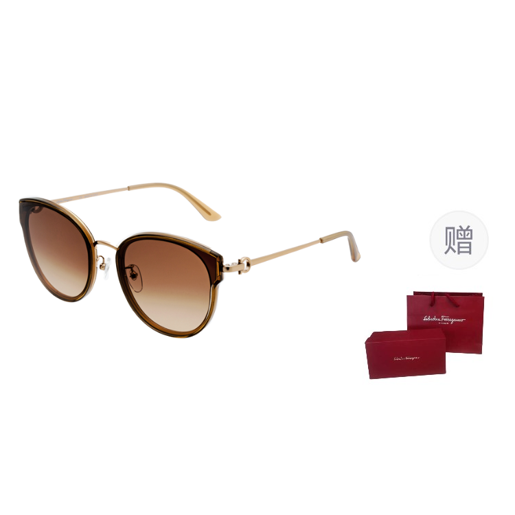 Sizing FERRAGAMO 男女同款防紫外线金属不规则太阳镜 黑色/棕色 SF255SK
