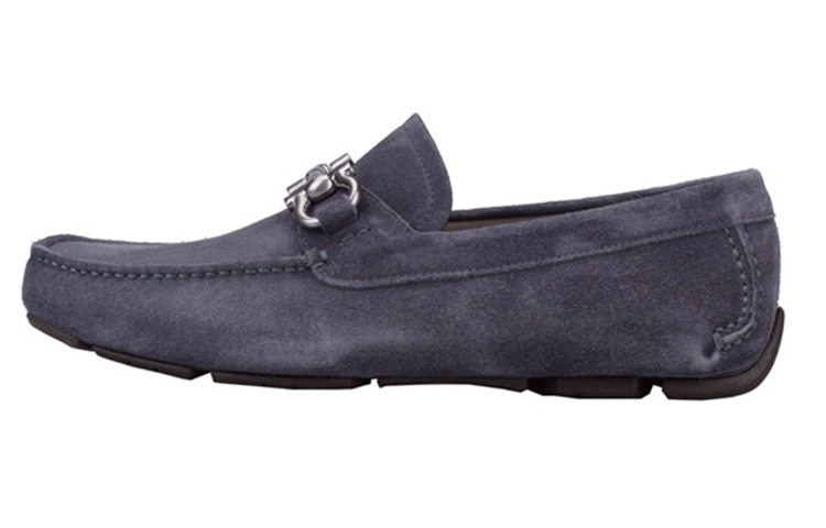 FERRAGAMO Vara 'Blue Grey Suede Loafers'