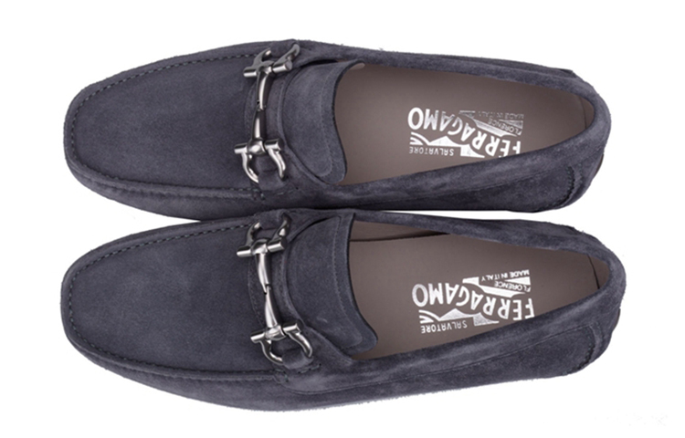 FERRAGAMO Vara 'Blue Grey Suede Loafers' 圖 4