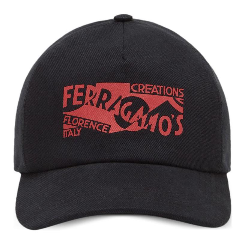 FERRAGAMO Venna Logo Printed Cotton Black Cap for Men. 776225