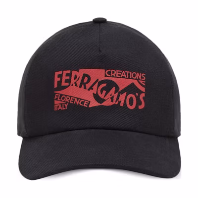 FERRAGAMO Venna Logo Printed Cotton Black Cap for Men. 776225