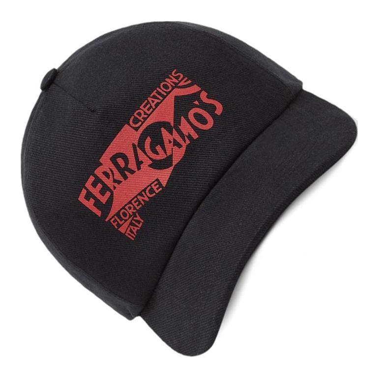 Lookbook FERRAGAMO 男士Venna Logo印花純棉黑色帽。 776225