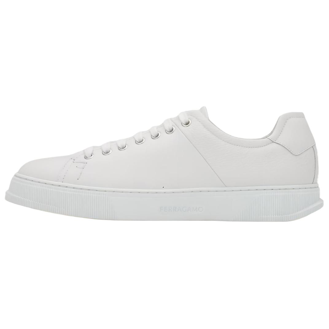 Ferragamo White Leather Low-Top Sneakers Classic Casual Shoes 026363 772088