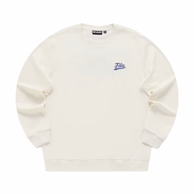 FILA 2023 Winter White Cotton Crewneck Knit Pullover Sweatshirt Long Sleeve T11M342205F-WT