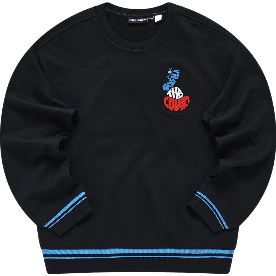 FILA 3D Embroidered Logo Rabbit Design Casual Loose Crewneck Sweatshirt Black T11M313208F-BK