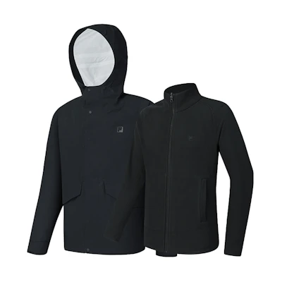 FILA Black 3-in-1 Waterproof Windproof Hooded Fleece Jacket. A51M441702F-BK