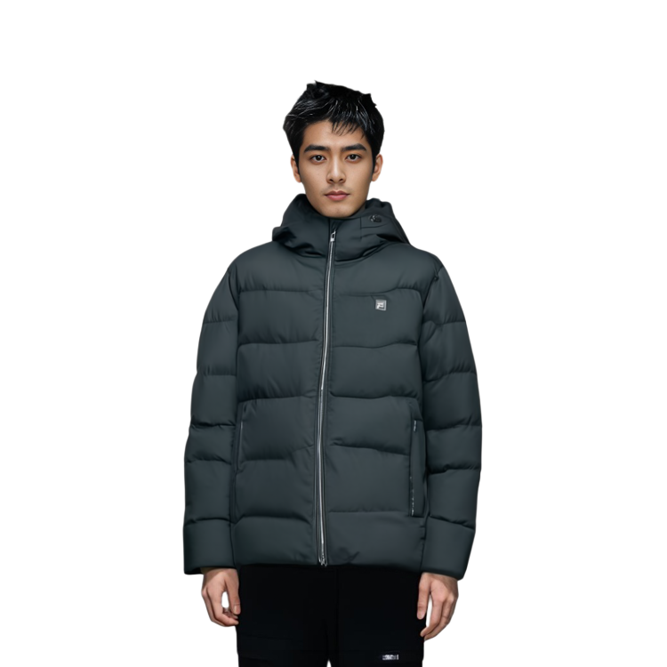 Shop FILA ブラック ベーシック フード ダウンジャケット - カジュアルで暖かい定番。 F11M347902F-BK