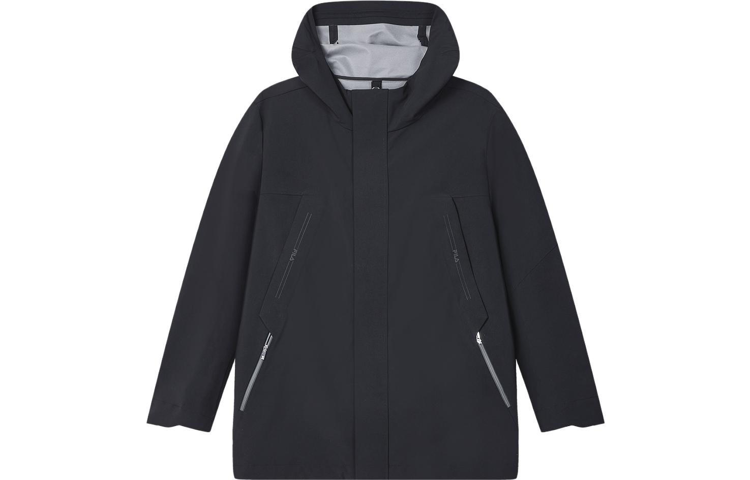 FILA  Black Detachable Hooded Long-Sleeve Jacket Cotton Coat. F11M412701F-BK