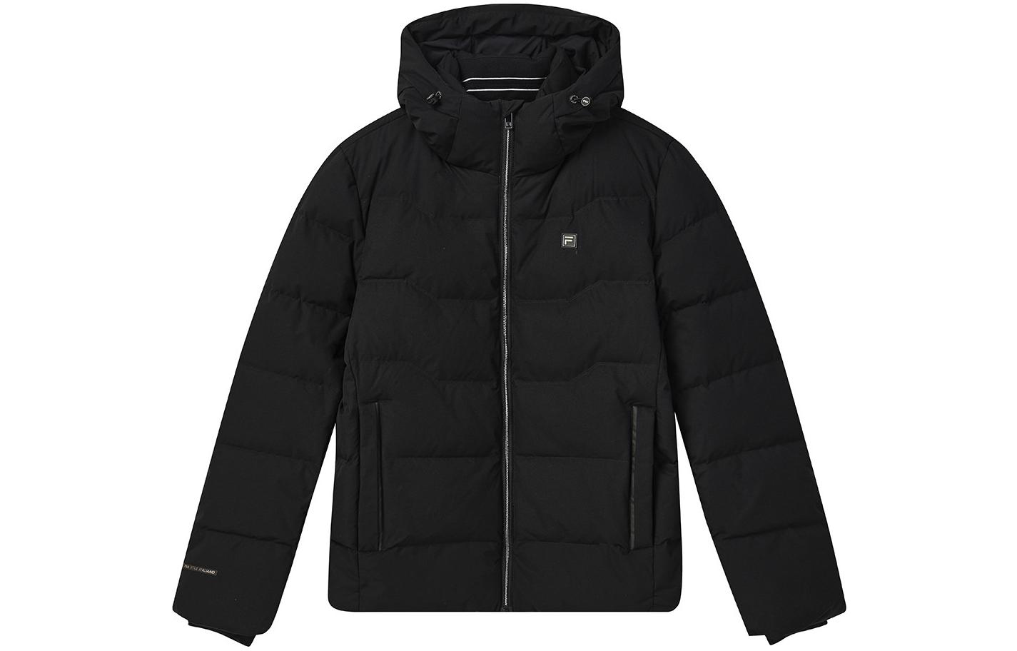 FILA  Black Drawstring Zip-Up Hooded Down Jacket F51M247901F-BK