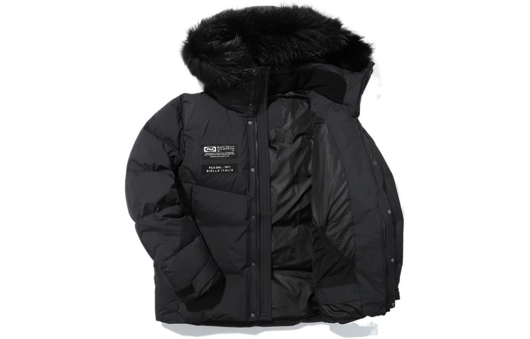 FILA  Black Hooded Down Jacket with Logo Letter Print and Patch Design. FS2DJD4201M-BLK 圖 4