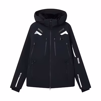 FILA Black Hooded Ski Jacket with Zipper and Spliced Design. A11M146911F-BK