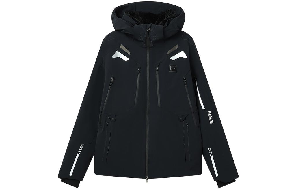 FILA  Black Hooded Ski Jacket with Zipper and Spliced Design. A11M146911F-BK 圖 2