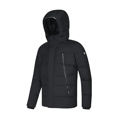FILA Black Hooded Windproof Down Jacket for Fitness and Sports. A11M341915F-BK