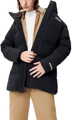 FILA Black Hooded Zip-Up Down Jacket Winter Warmth F51M249904ABK Purchase FILA Black Hooded Zip-Up Down Jacket Winter Warmth F51M249904ABK