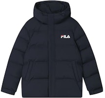 FILA Black Logo Print Oversized Hooded Down Jacket F11M348915F-NV FILA Black Logo Print Oversized Hooded Down Jacket F11M348915F-NV