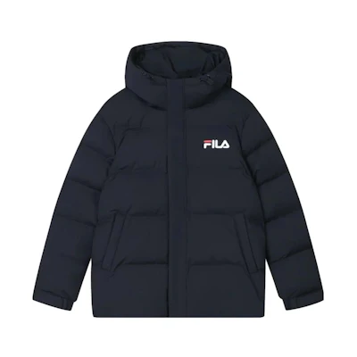 FILA Black Logo Print Oversized Hooded Down Jacket F11M348915F-NV