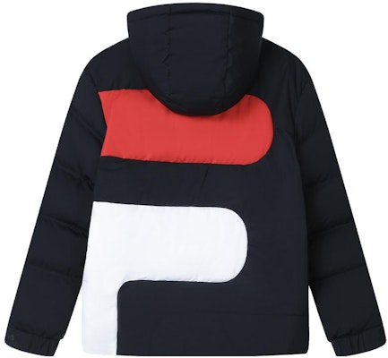 FILA Black Logo Print Oversized Hooded Down Jacket F11M348915F-NV Lookbook FILA Black Logo Print Oversized Hooded Down Jacket F11M348915F-NV