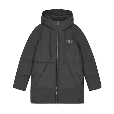 FILA Black Logo Printed Hooded Mid-Length Down Jacket F11M348909F-BK