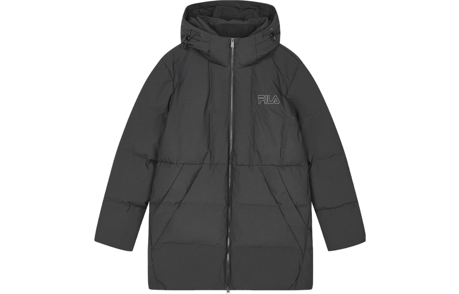 Order FILA 黑色標誌印花中長款連帽羽絨外套 F11M348909F-BK