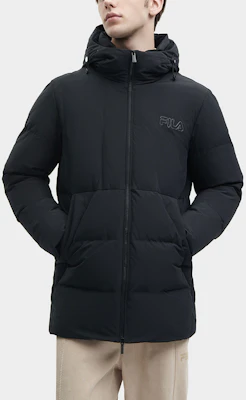 FILA 黑色標誌印花中長款連帽羽絨外套 F11M348909F-BK Shop FILA 黑色標誌印花中長款連帽羽絨外套 F11M348909F-BK