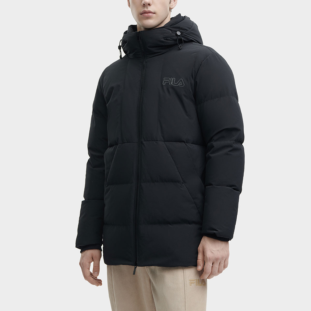 Details for FILA 黑色標誌印花中長款連帽羽絨外套 F11M348909F-BK