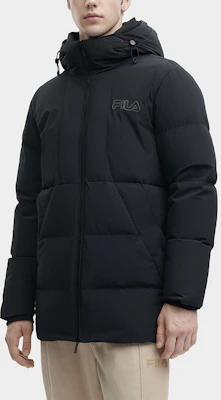FILA 黑色標誌印花中長款連帽羽絨外套 F11M348909F-BK Details for FILA 黑色標誌印花中長款連帽羽絨外套 F11M348909F-BK