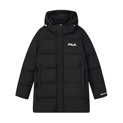 FILA Black Long Down Jacket with Logo and Hood. F51M249904F-BK