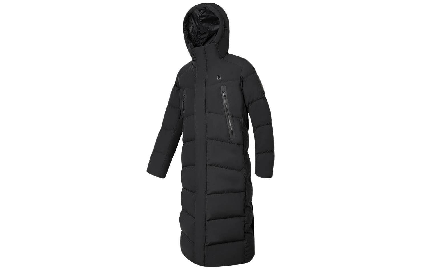Shop FILA 黑色長版健身羽絨連帽外套 A11M341906F-BK