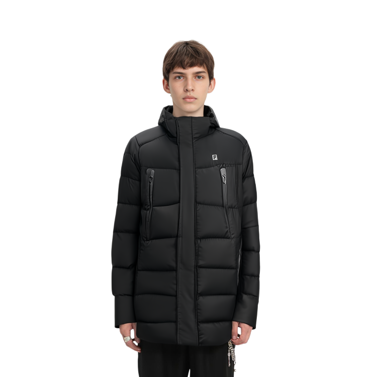 Cheap FILA 黑色長版健身羽絨連帽外套 A11M341906F-BK