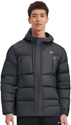 FILA 黑色長版健身羽絨連帽外套 A11M341906F-BK 1