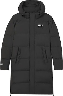 FILA 黑色連帽羽絨長外套 冬季印花Logo款式 F11M349907R-BK Buy FILA 黑色連帽羽絨長外套 冬季印花Logo款式 F11M349907R-BK