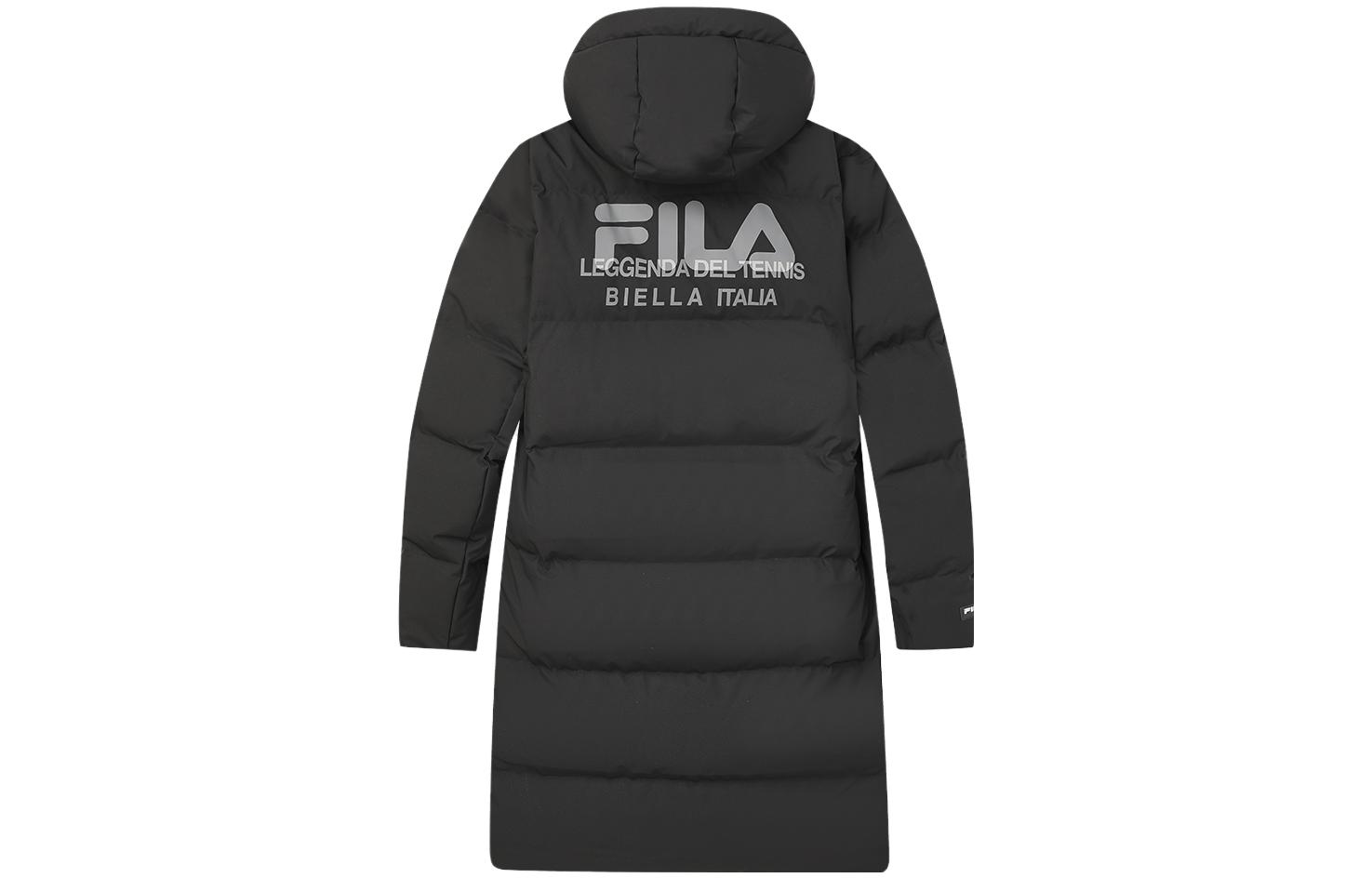 Lookbook FILA 黑色連帽羽絨長外套 冬季印花Logo款式 F11M349907R-BK