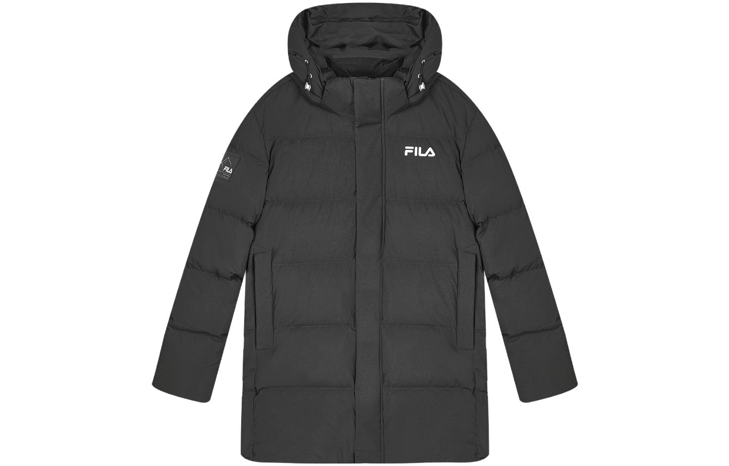 Buy FILA 黑色中長款連帽羽絨外套附商標印花。 F51M349904A-BK