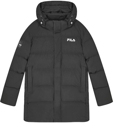 FILA 黑色中長款連帽羽絨外套附商標印花。 F51M349904A-BK Order FILA 黑色中長款連帽羽絨外套附商標印花。 F51M349904A-BK