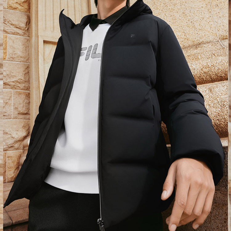 Details for FILA  Black Mid-Length Puffer Down Jacket Casual Warm Outerwear. F11M342908F-BK