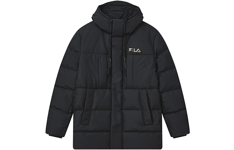 FILA  Black Quilted Long Hooded Down Jacket for Casual Warmth. F11M248903F-BK